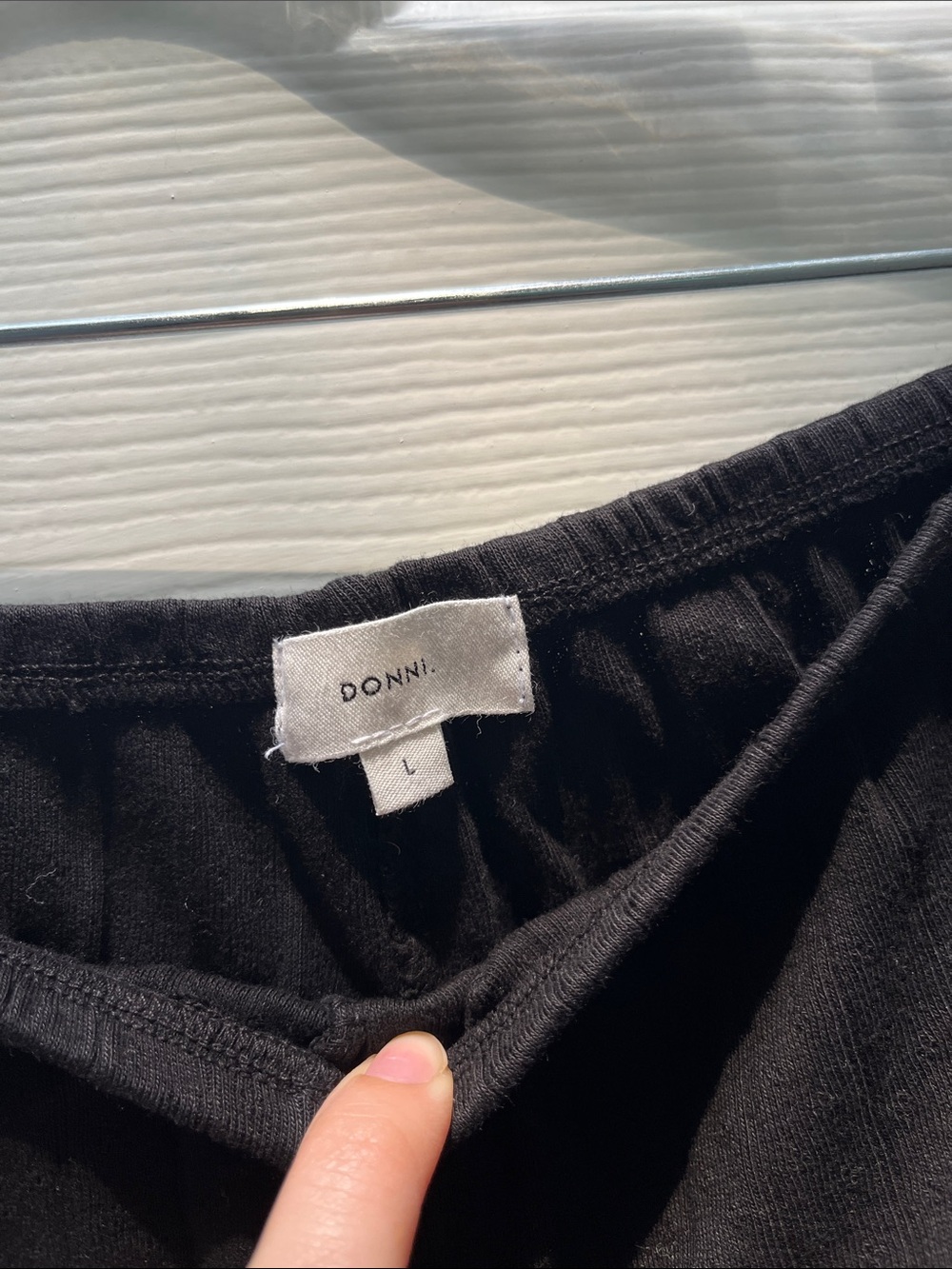 DONNI The Pointelle Simple Crop Pant Jet Black Elastic Waist Wide Leg - large - Picture 3 of 9